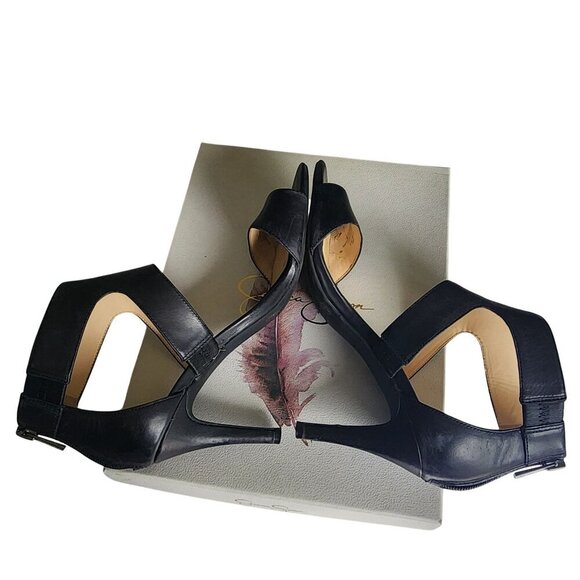 Jessica Simpson Genuine Leather Open-Toe Heels With Ankle Straps Black Size 8.5M - Picture 10 of 16
